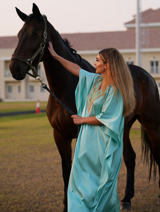 Turquoise Silk Kaftan “Forget me Not”