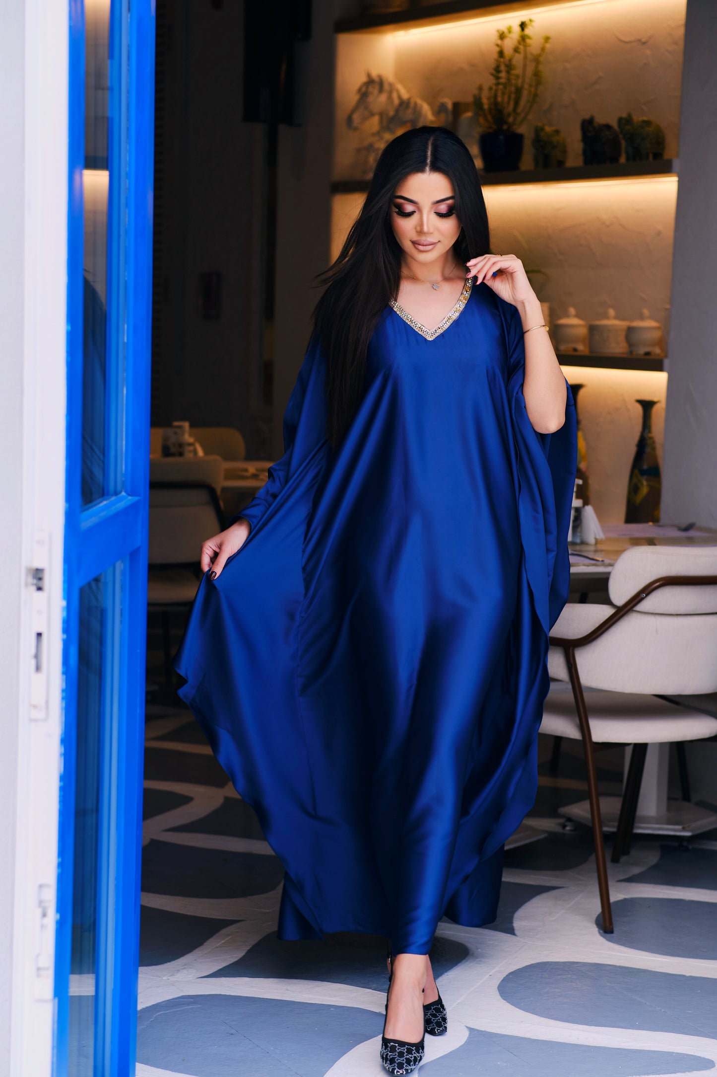 Blue Sapphire Yaqoot Silk Kaftan