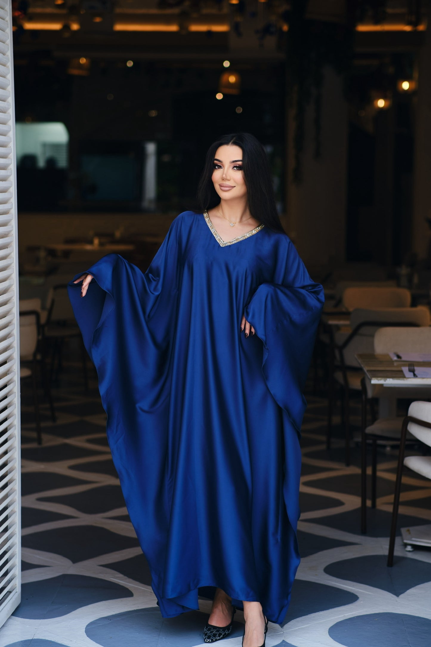 Blue Sapphire Yaqoot Silk Kaftan